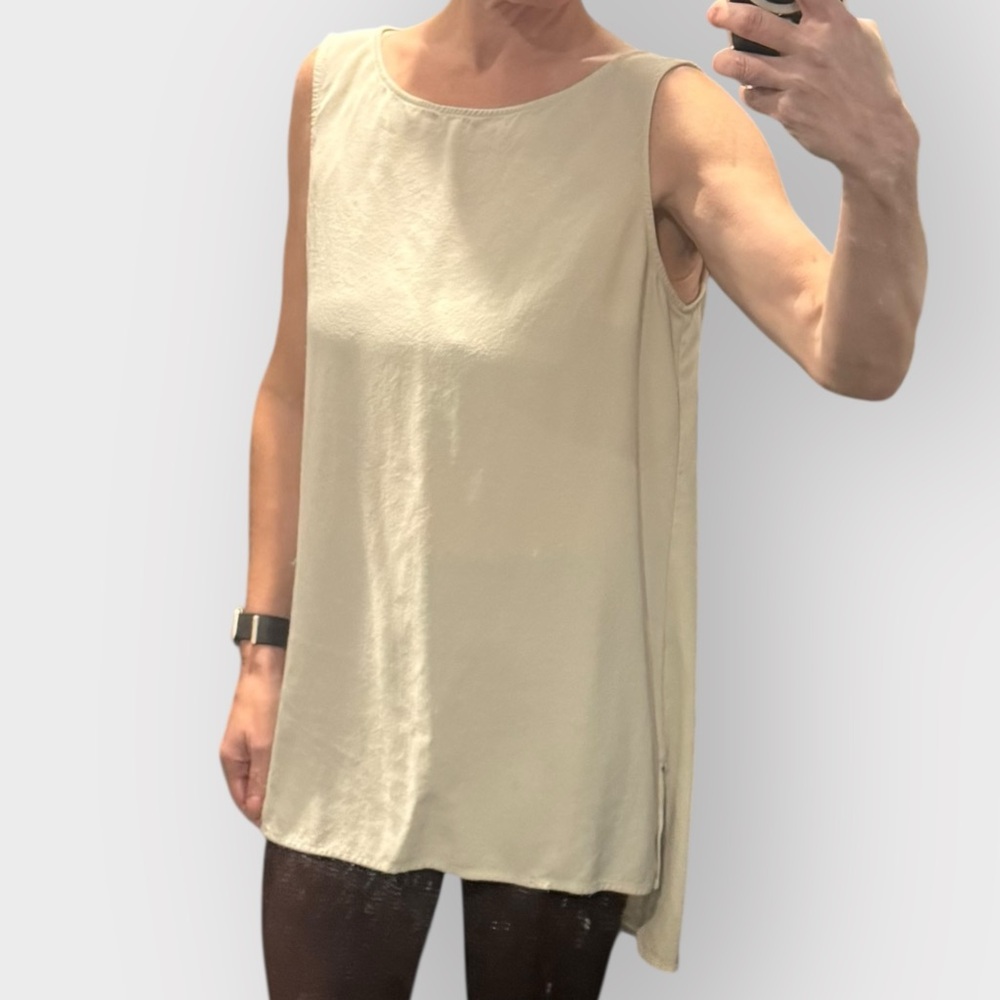 EILEEN FISHER 100% Silk Sleeveless Tunic Tank – Bone / Oyster – Size M